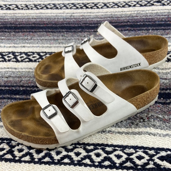 Birkenstock Shoes - Birkenstock Womens White Florida Birko-Flor Sandals Buckles Size 39/8 Leather